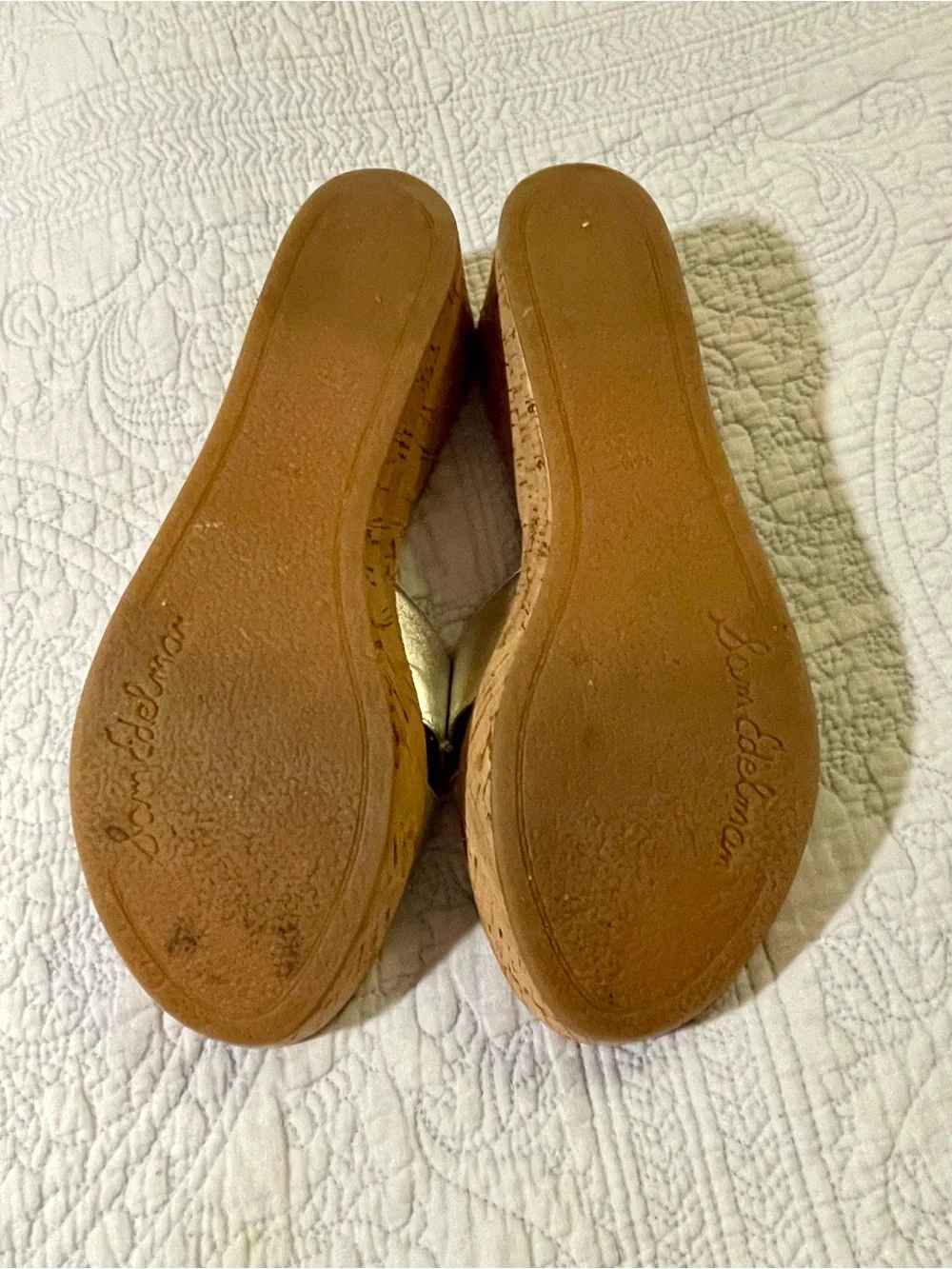 Sam Edelman Metallic Silver Cork Wedge Slide Sandals
